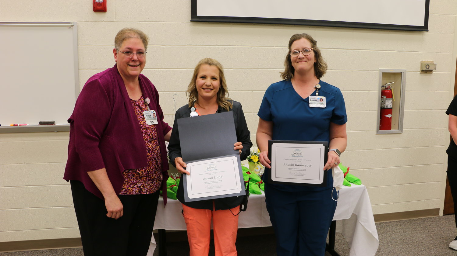 From left, Bothwell Chief Nursing Officer Rose McMullin with Hickman Excellence Scholarship winners Susan Lamb and Angela Kammeyer.