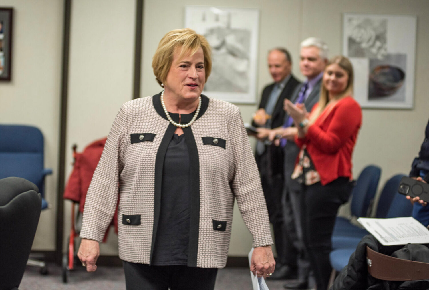 Karla Eslinger enters the State Board of Education meeting Tuesday, Dec. 5. Eslinger will secede Commissioner of Education Margie Vandeven, the board announced Tuesday.


Photo by Annelise Hanshaw | Missouri Independent